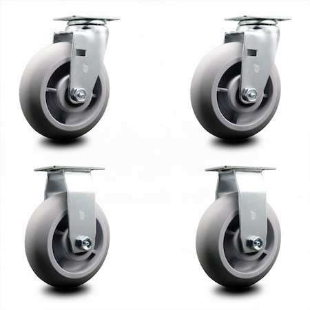 Service Caster 6 Inch Thermoplastic Rubber Caster Set with Roller Bearings 2 Swivel 2 Rigid SCC-20S620-TPRRD-2-R-2